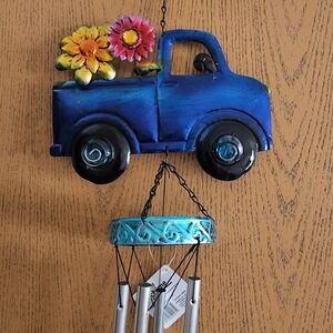 Beautiful Blue Truck Wind Chime Flowers Garden Spring Tones New
